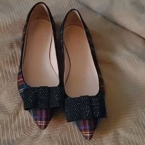 J Crew Plaid Bow Flats Size 10